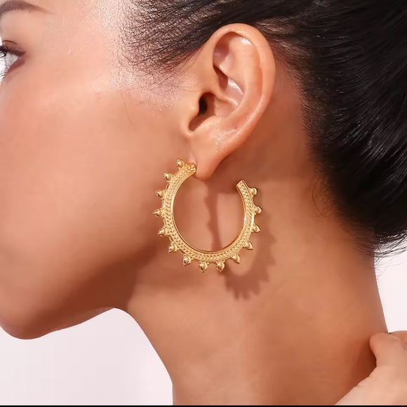 Hoops Sun earrings Stainless Steel 18K Gold 
Sunburst Hoop Earrings! - Picture 3 of 8